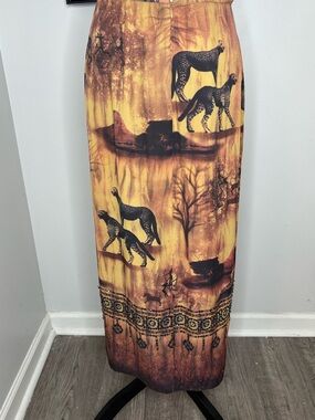 Silk club Golden Yellow animal Printed Maxi Skirt